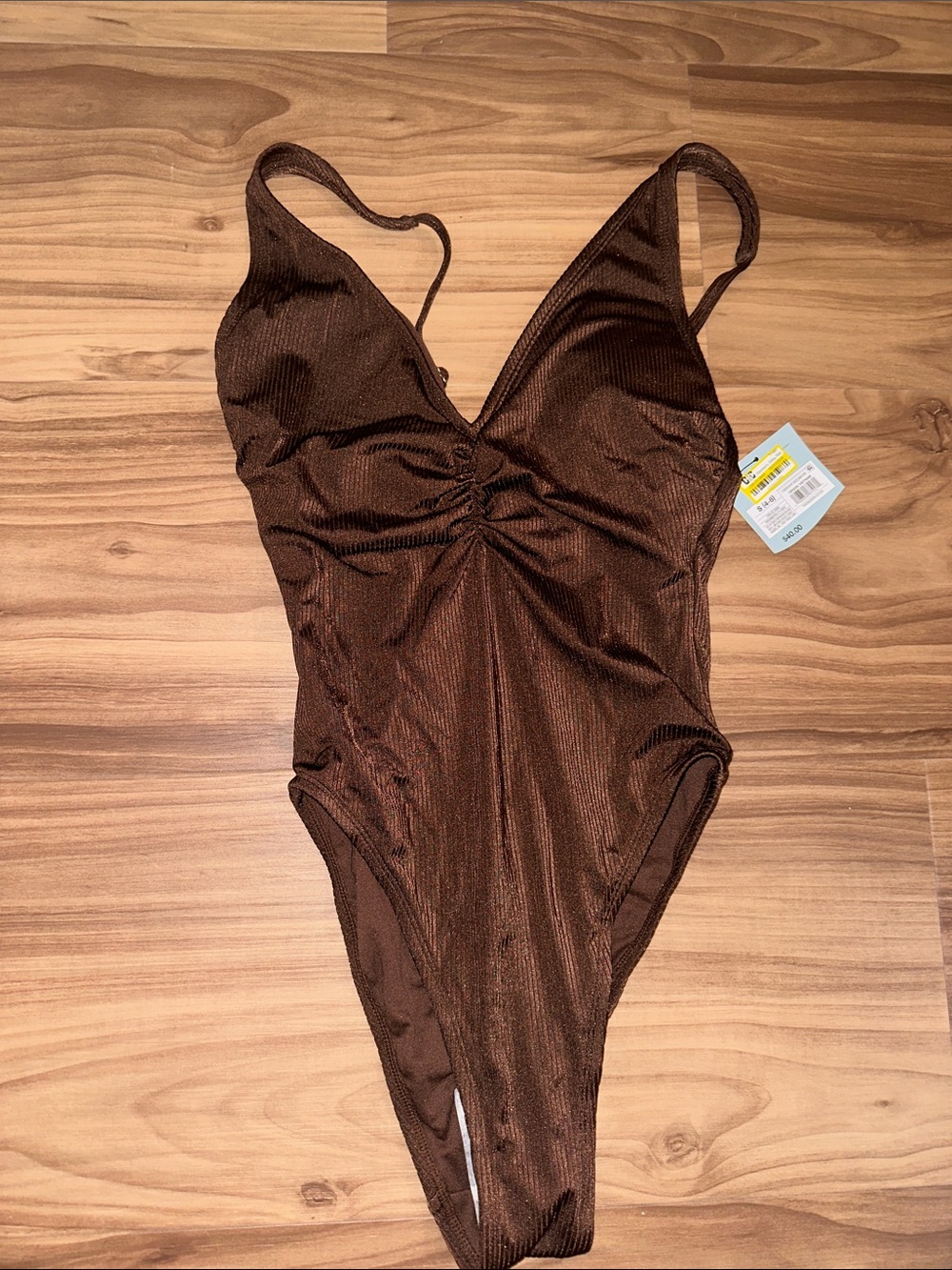 Shade & Shore Brown Ribbed One-Piece Swimsuit